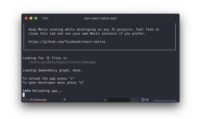 screenshot presenting the new watch mode in react native cli 3.1.0
