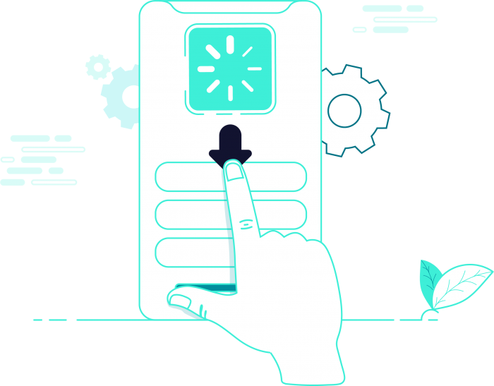 A wireframe of mobile app with a list of items in "pulled to refresh" mode.