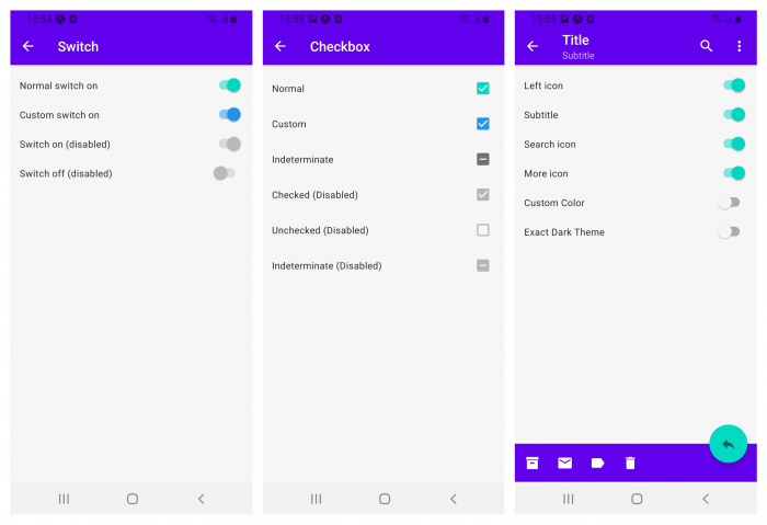 switches, checkboxes, and iconography adjusted to android
