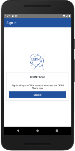 cern phone app login screen