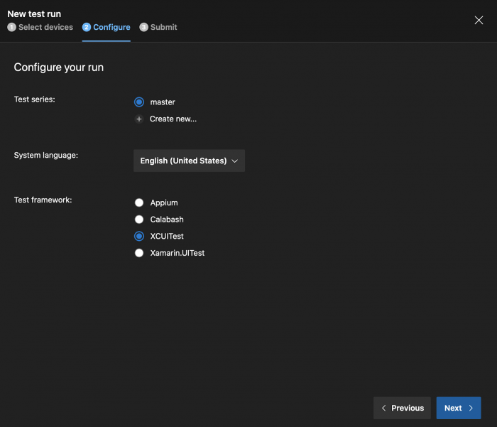 configuring test run