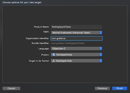 creating xcuitest suite step 2